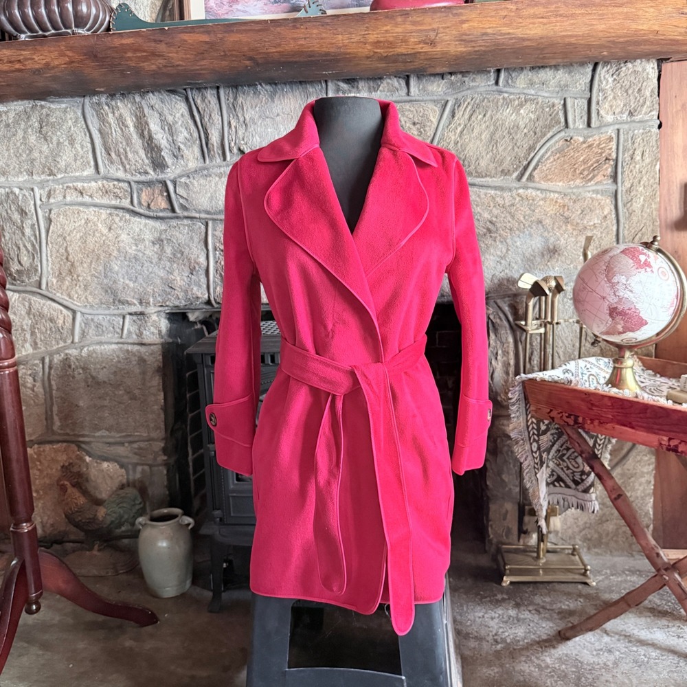 Collection Uomo Wrap Coat Womens Medium Red Excellent Belted Fleece Jacket